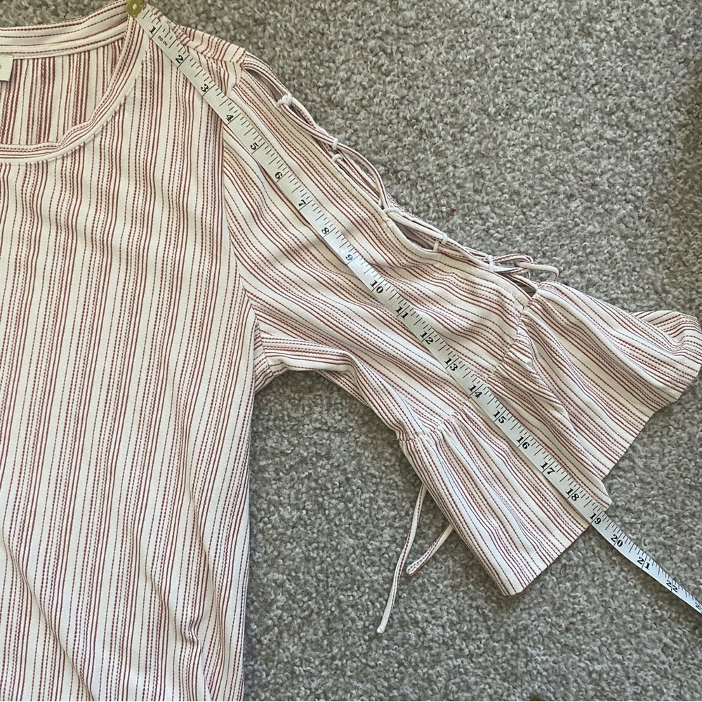 LUCKY BRAND Vertical Stripe Lace Up Flutter Sleeve Blouse - Picture 6 of 10